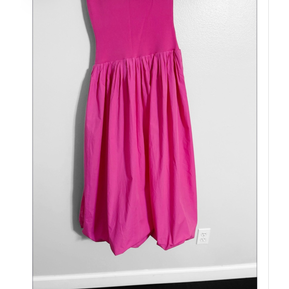 Derek Lam Pink Bubble Hem One Shoulder Midi Dress - Picture 4 of 10